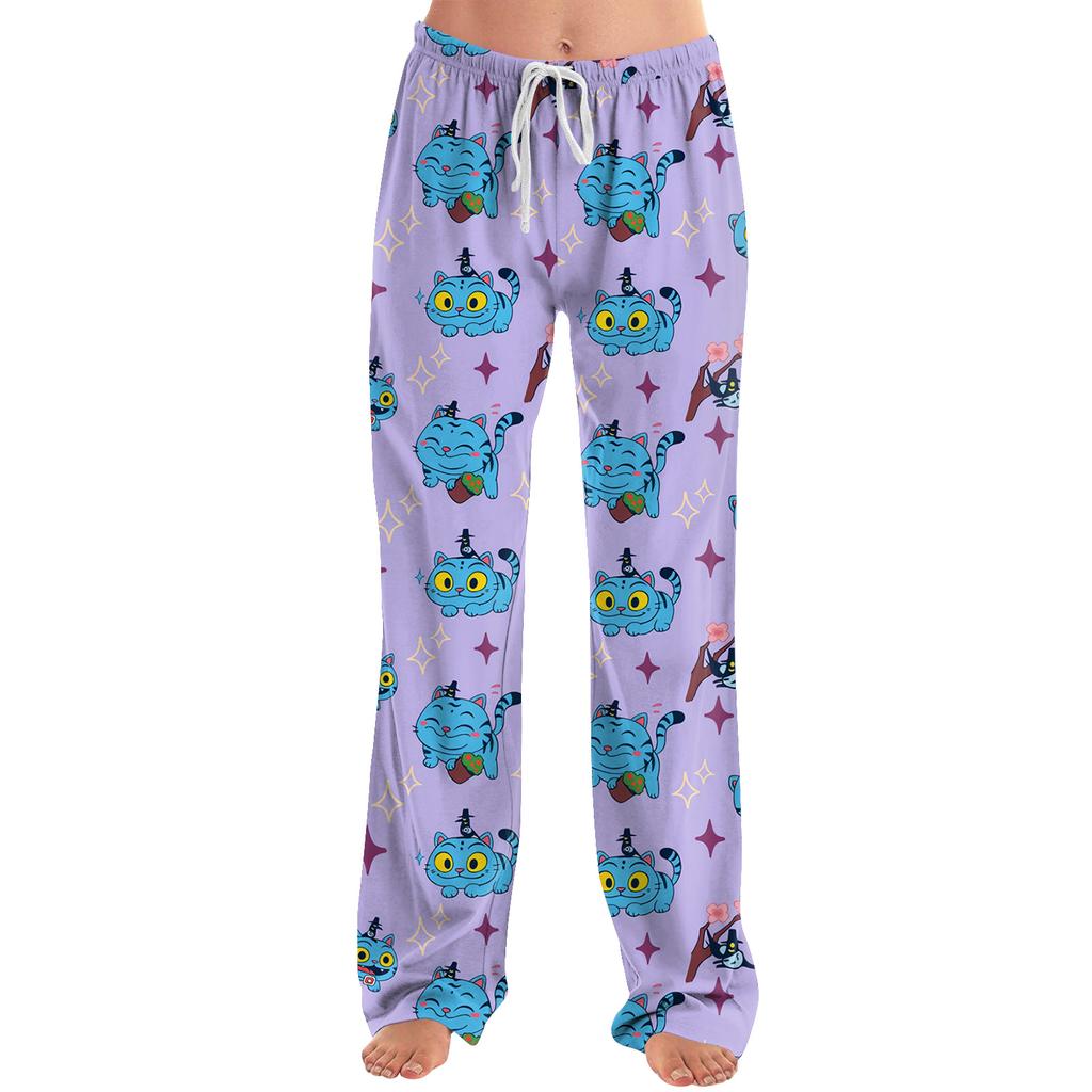 Womens Pajama Pants Sleepwear Casual Drawstring Elastic Waist Pants Comfy Straight Yoga Loose Trousers