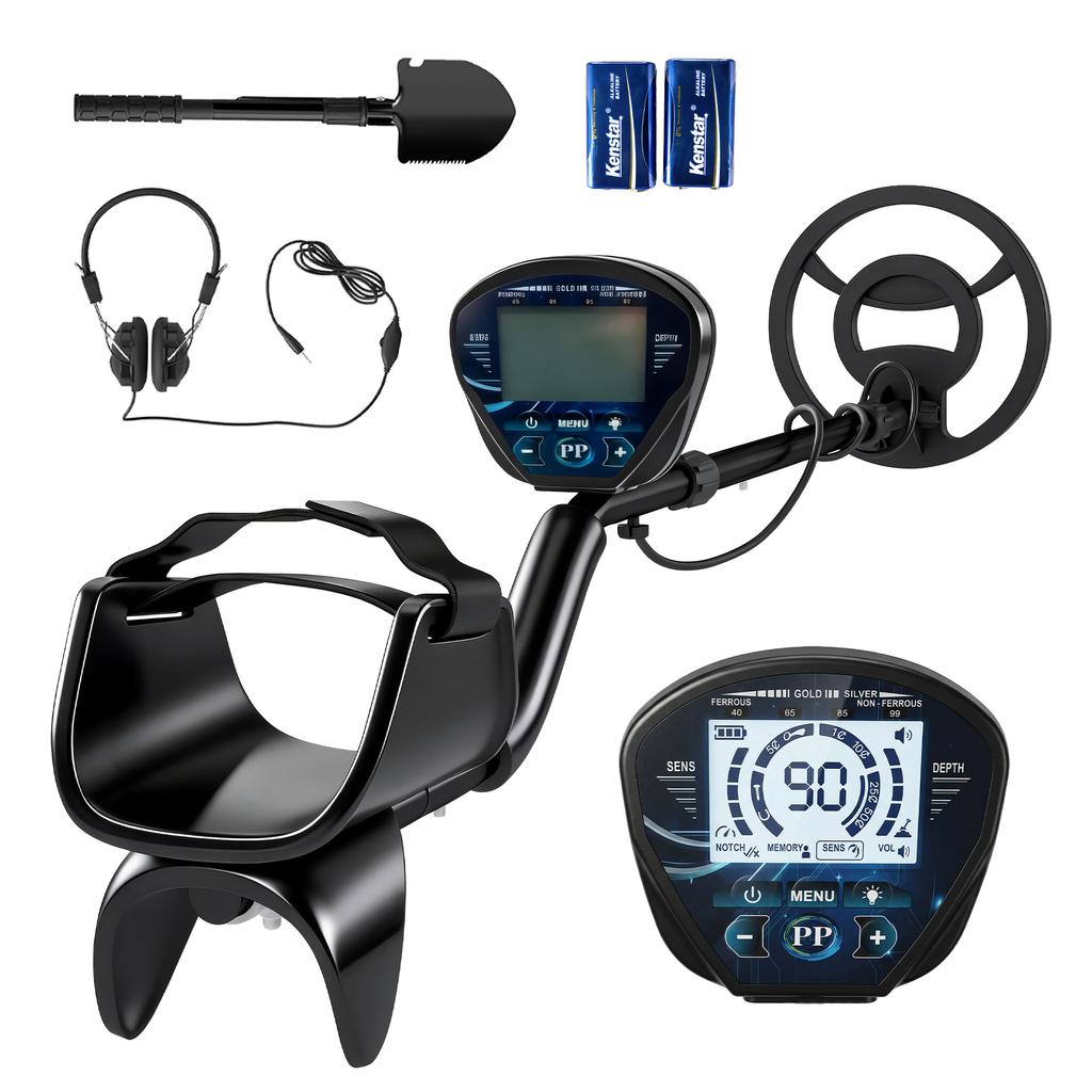 Metal Detector, IP68 Waterproof Coil, LCD, 3 Modes, Shovel