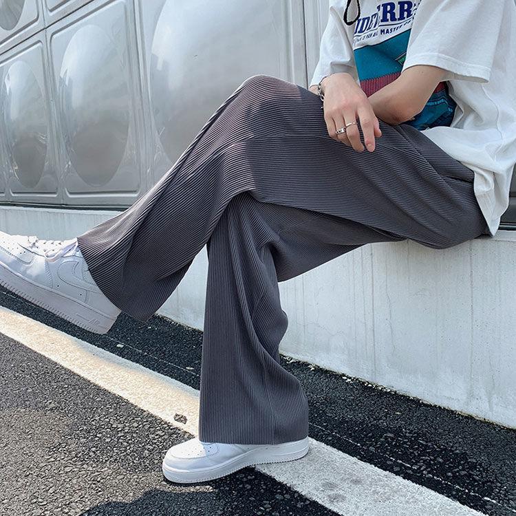 Men's Summer Striped Ice Silk Breathable Wide-Leg Elastic Straight Pants