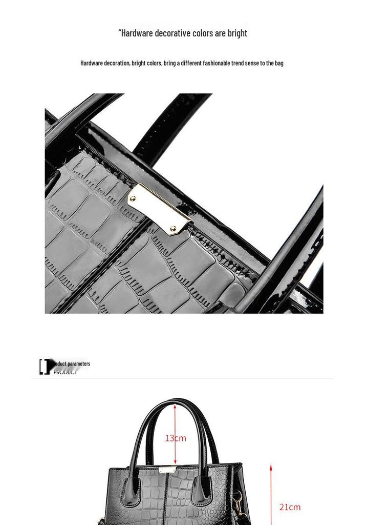 Patent Leather Stone Grain Handbag 2025: New Large Capacity Simple Women's Crossbody & Shoulder Bag