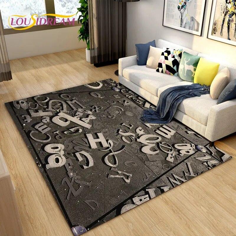 3D Letter Number Retro Nostalgia Area Rug,Carpet Rug for Living Room Bedroom Sofa Doormat,Kids Play Crawling Non-slip Floor Mat