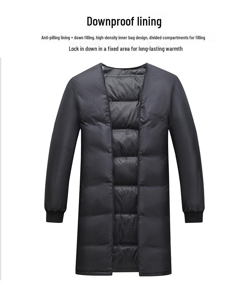 Męska zimowa kurtka puchowa do kolan z odpinaną podszewką - Ciepła, Gruba, Business Casual