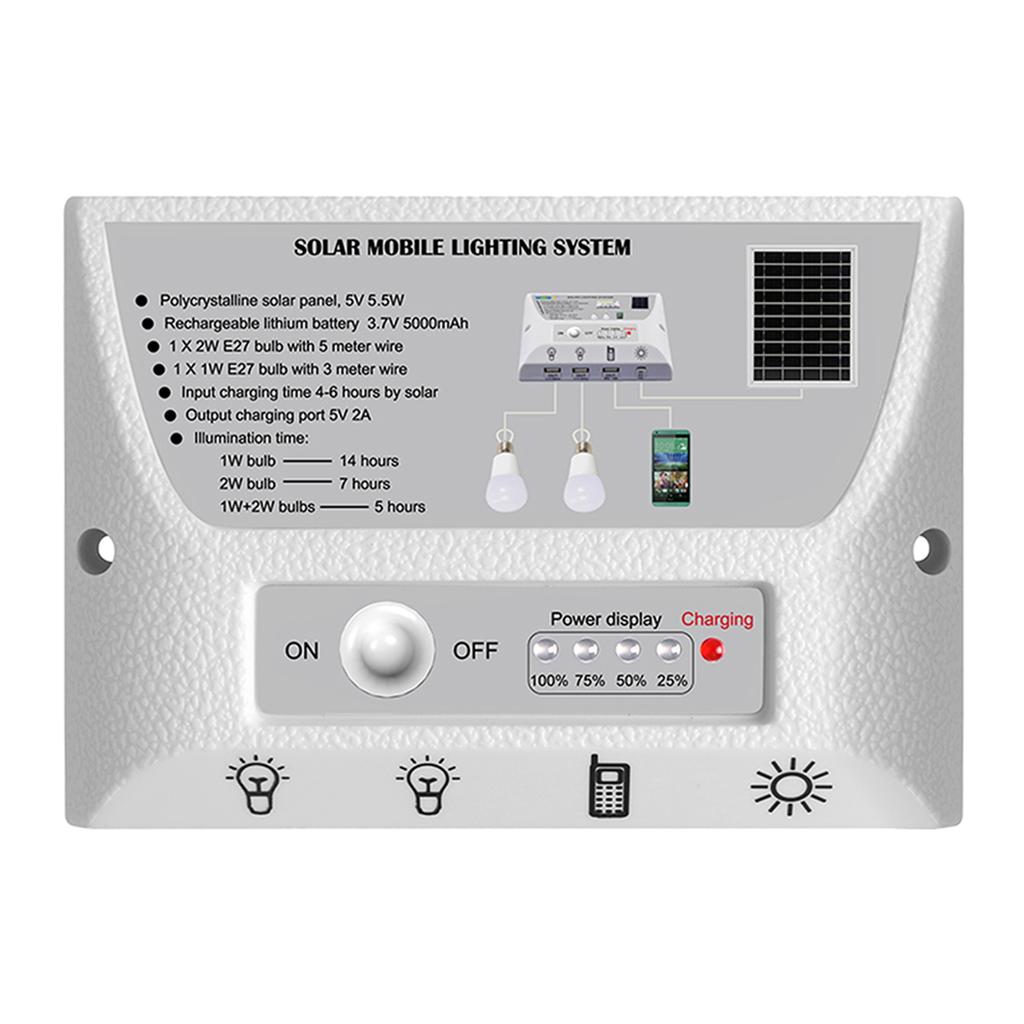 Portable Solar Lighting System Water Resistant Outdoor Solar Lamp with 5.5W Solar Panel 1W and 2W LED Bulbs for Shed