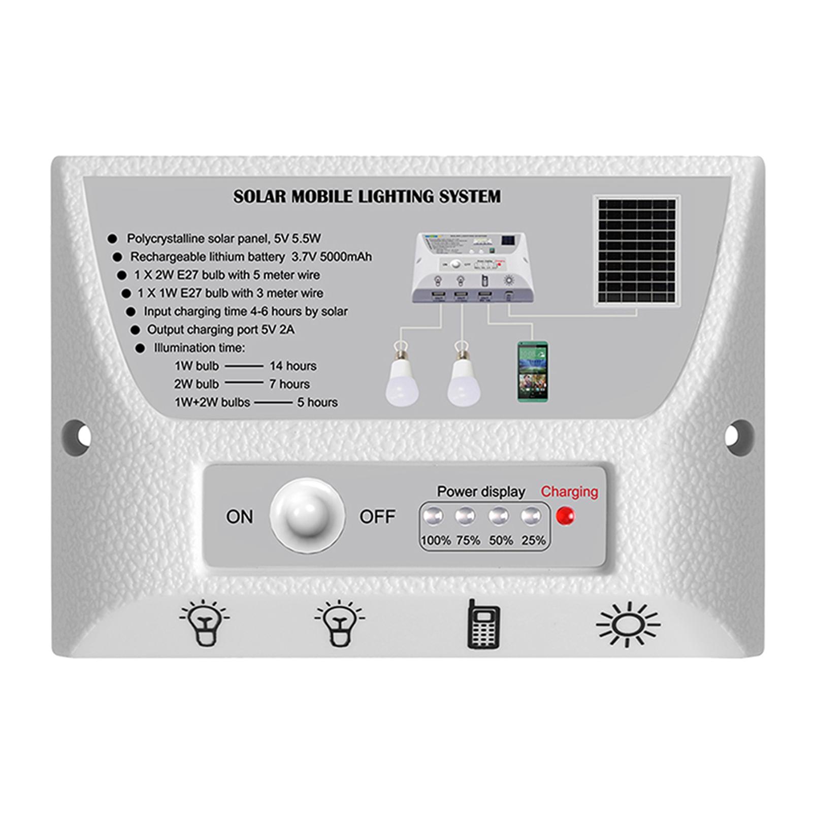 

Портативная солнечная система освещения Водостойкий уличный солнечный светильник с солнечной панелью 5,5 Вт Светодиодные лампы 1 Вт и 2 Вт для сарая White Light