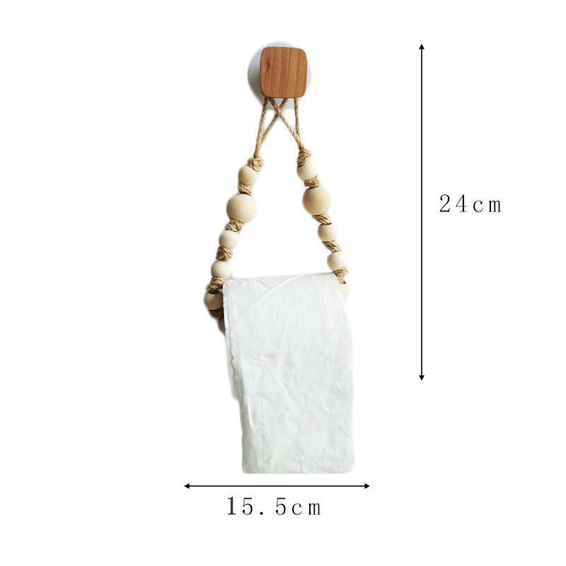 Hand-Woven Toilet Paper Holder with Hemu Beads and Hemp Rope, No-Punch Installation