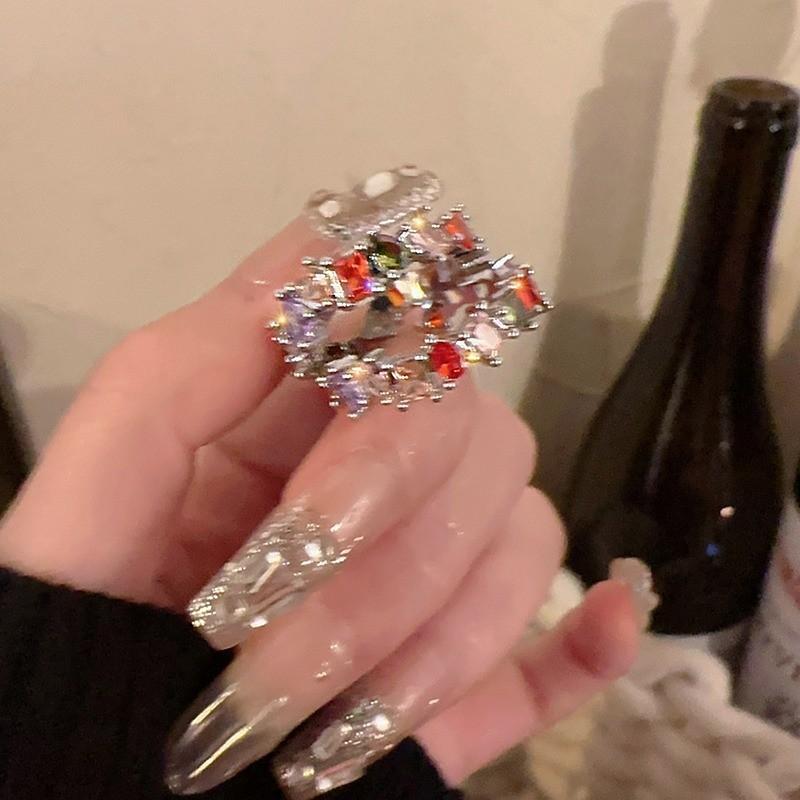 Copper Sophisticated Ring For Women With Colorful Zircon And Adjustable Open Design Summer For