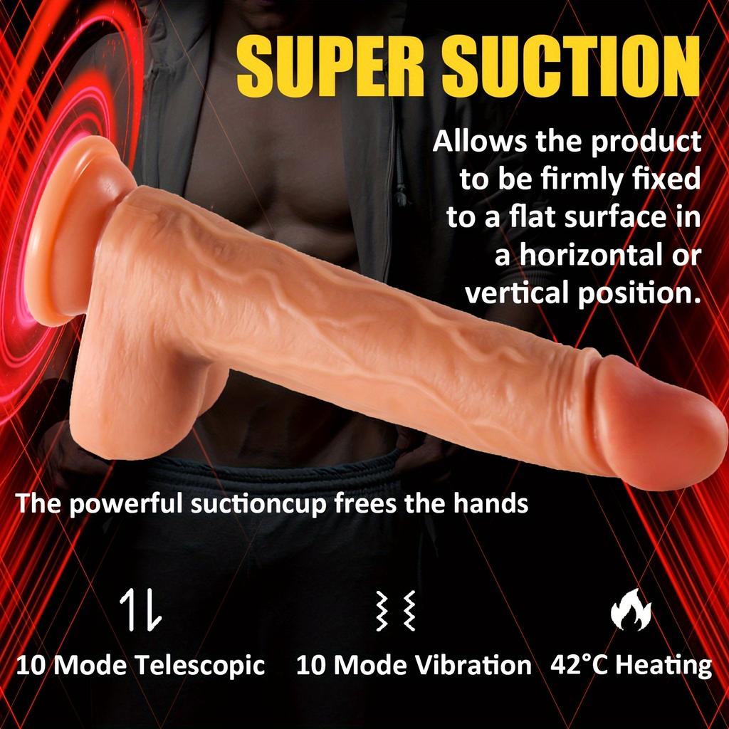 9" Realistic Thrusting Dildo Vibrator with 10 Vibration & Telescopic Modes,360° Rotation,Heating,Strong Suction Cup,USB Rechargeable for Women&Couples