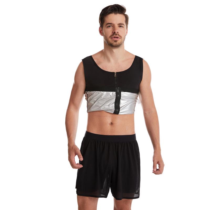 Men's Black Sauna Vest: Sweat-Wicking, Zippered, Silver-Coated, Body Shaper for Yoga & Exercise.