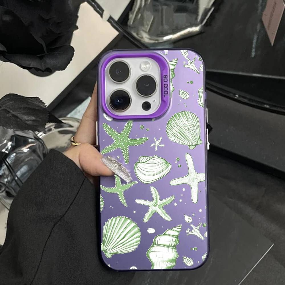 Colorful Marine Organism Phone Case For IPhone 16 17 15 14 12 13 Pro Max white Color Shockproof Cover
