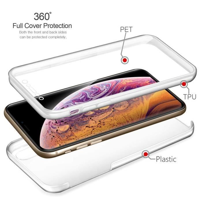 360 Degree Case IPhone XS Max Silicone Gel Full Protection Transparent, Shockproof for IPhone XS Max + Multi Band White
