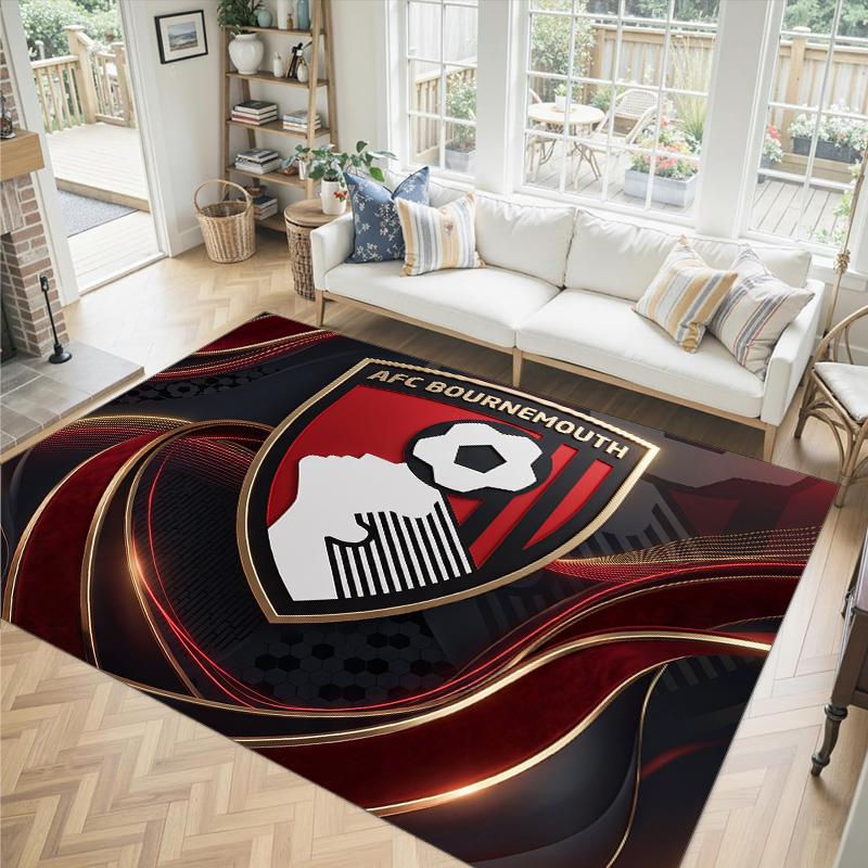 Bournemouth Football Design Crystal Velvet Carpet Cozy Non?Slip Printed Rug For Bedroom Living Room Entrance
