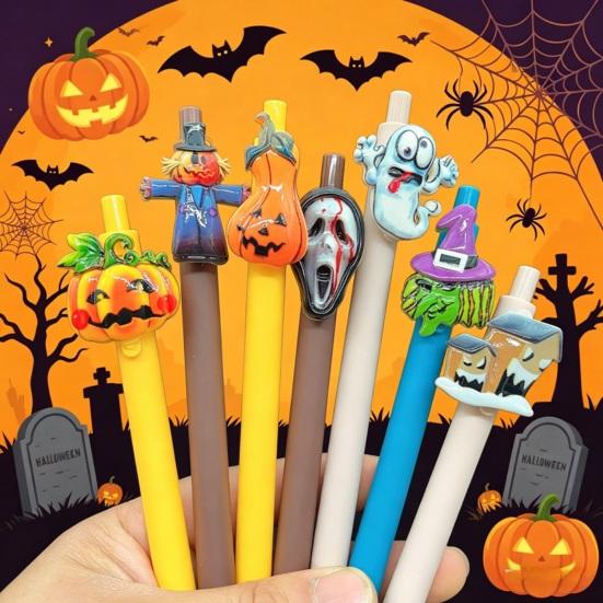 Gift for Halloween Lovers Ballpoint Pen, Cute Ghost Skull Pumpkin Retractable Gel Ink Unique Spider Web Pens 0.5mm Fine Point Writing Pen Party,