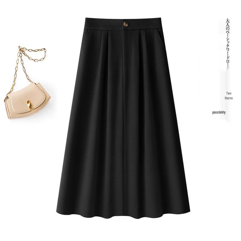 2025 Autumn Winter Hepburn Style Women s Versatile Elastic Waist Skirt - Slimming Large Flare S