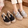 New fisherman shoes, original one-pedal Guochao cloth shoes, cotton and linen jacquard craft sewn thread single shoes