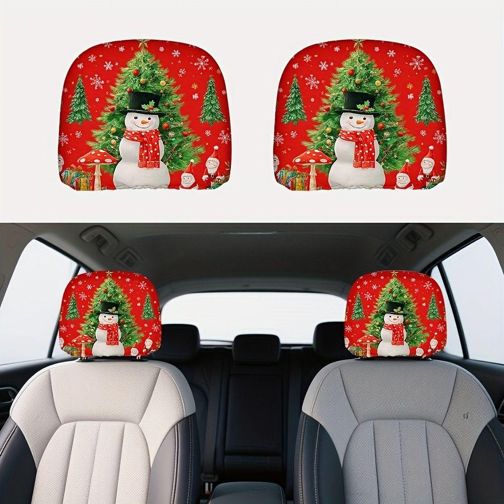 2Pcs Santa Claus Car Headrest Cover Universal Auto Seat Headcover Gift for Car Lover