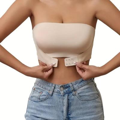 Seamless Strapless Plus Size Women's Bra with Front Buckle and Anti-Exposure Design