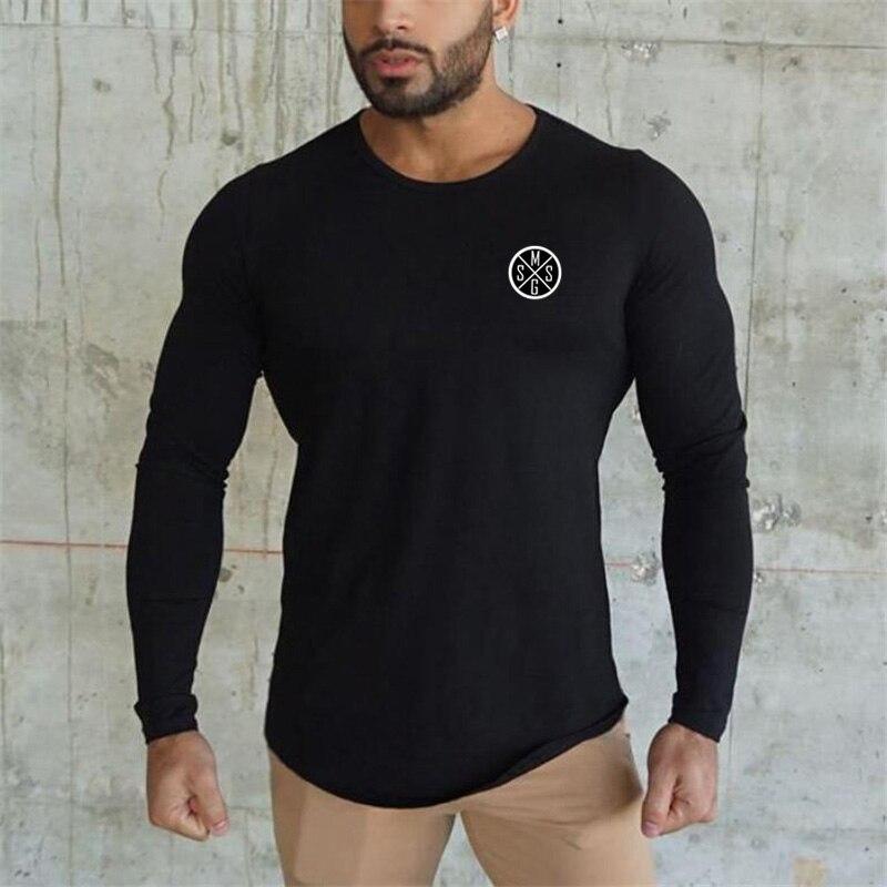 Muscleguys Европа и Америка Фитнес Спорт Простая мужская осенняя тонкая пуловер с длинными рукавами белая футболка M чёрный