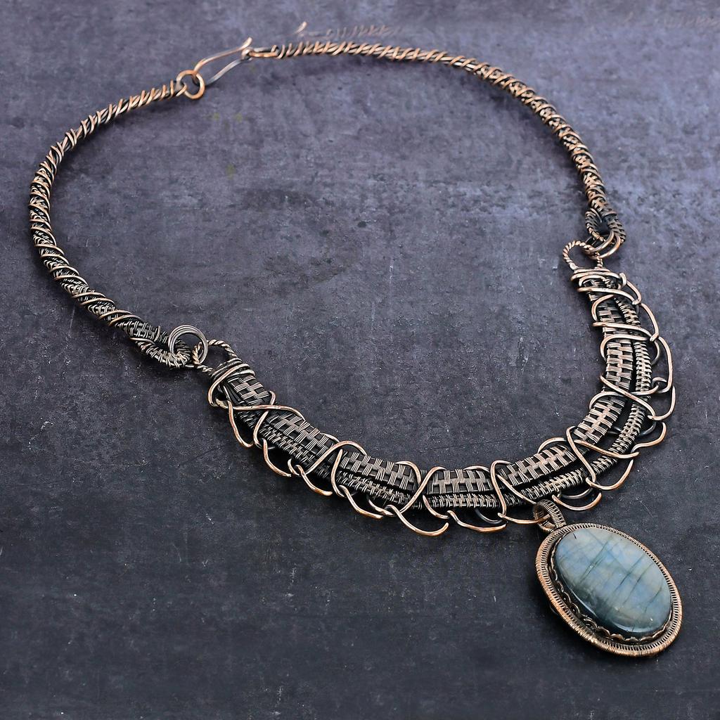 Natural Labradorite Gemstone Handmade Copper Wire Wrap Jewelry Necklace 18" Z7z91