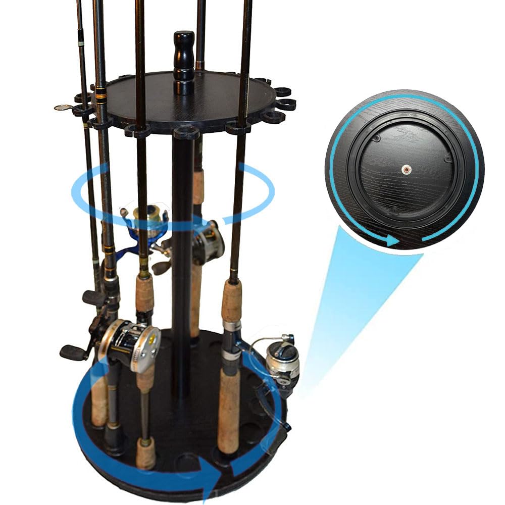timiland Rod Holder, Round Design, 360-Degree Rotating Fishing Rod Stand, Holds 15 Fishing Rods, Rod Storage Rack, Advanced Fishing Rod Display Stand,