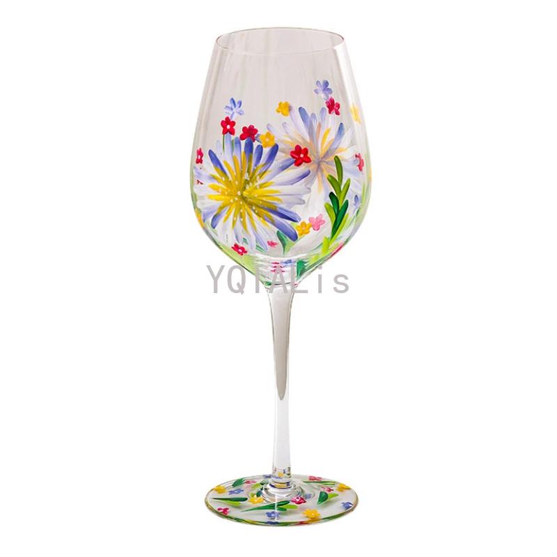 Painted medieval tulip goblet 400-800ML high-value crystal glass juice home red wine