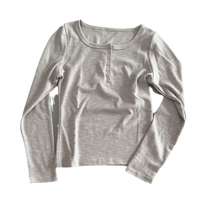 Sonbahar için Şık ve Rahat Çizgili Yuvarlak Yaka Uzun Kollu Kadın Tişörtü