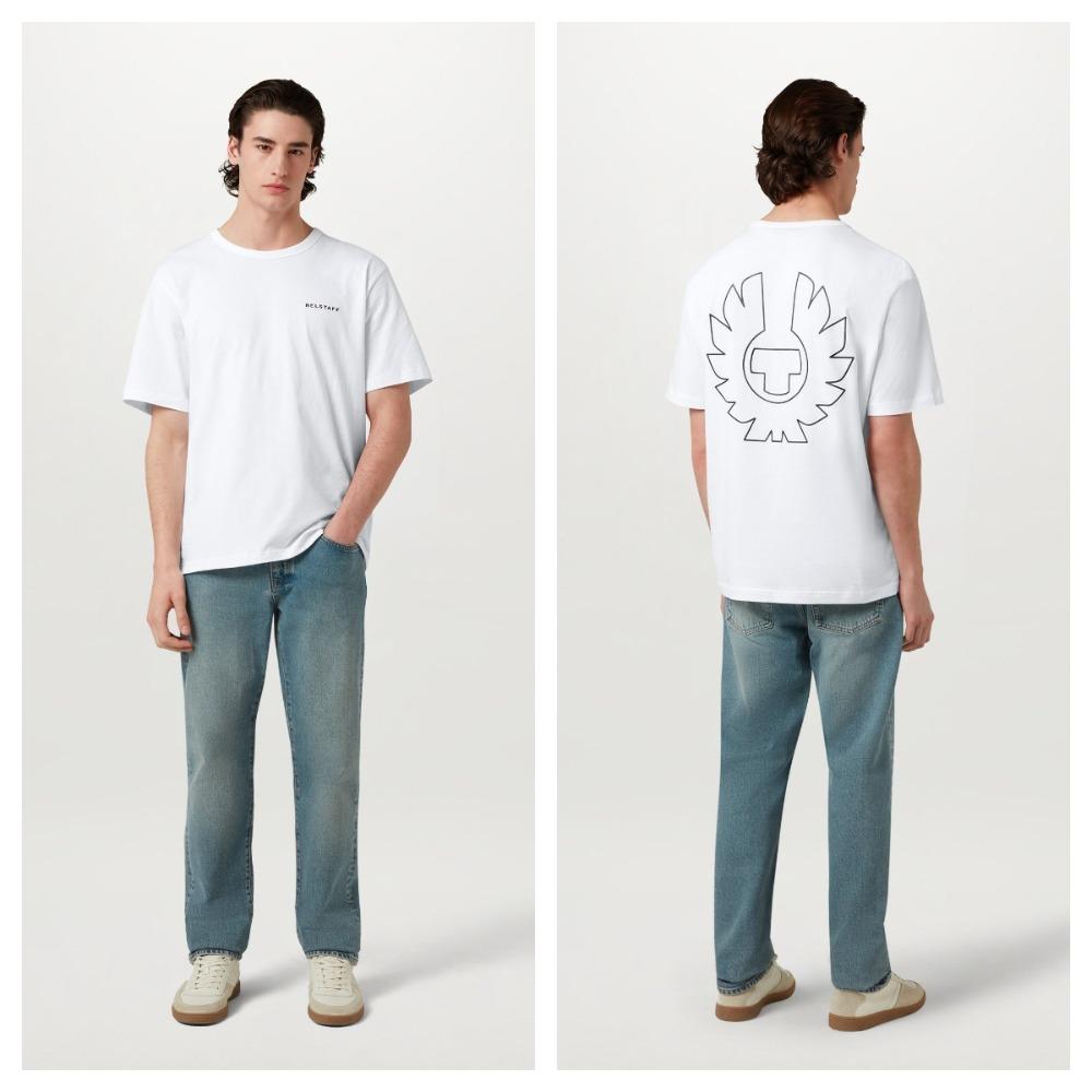 Belstaff Klasické logo Tričko, Britské motocyklové dědictví Unisex Černé Ležérní tričko, Minimalistický Streetwear, Každodenní nošení