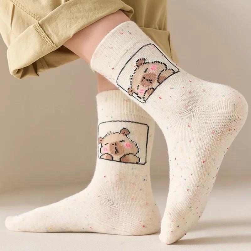 5-40Pairs Cartoon Capybara Cotton Socks for Kids and Adults Custom Expression Animal Pattern Warm Winter Dot Yarn Crew Sock Gift