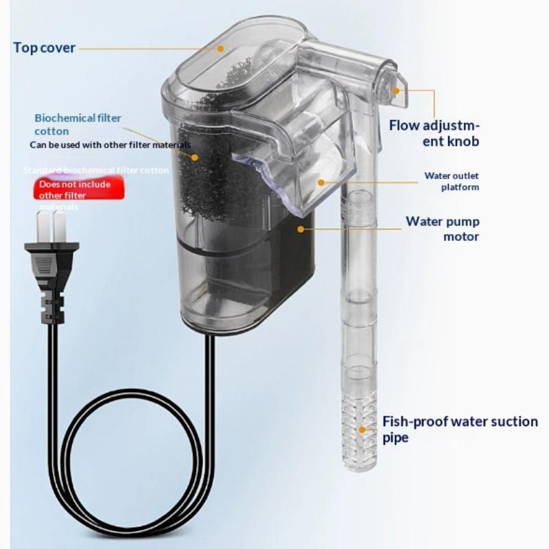 Silent Hang-On-Back Fish Tank Filter High Efficiency Circulation Aquarium Filter Easy to Install and Maintain plug type