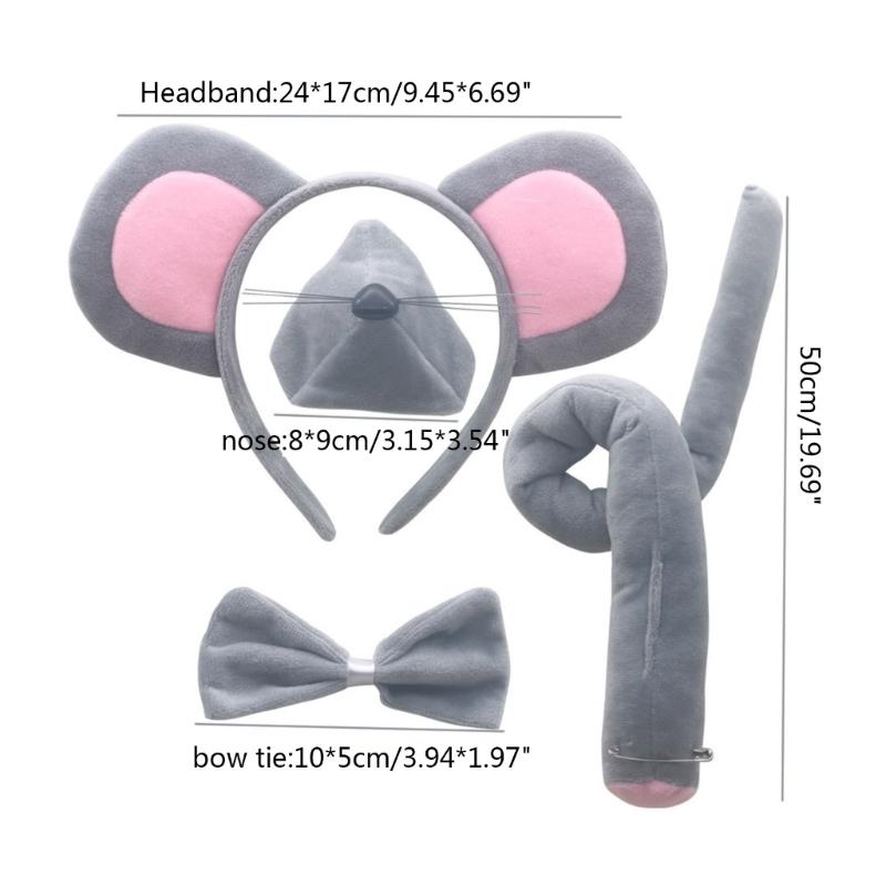 Mouse Costume Set Mouse Ears Headband Tail Bow Tie Nose Gloves Tutu Skirt for Kid Halloween Christmas Animal Cosplay