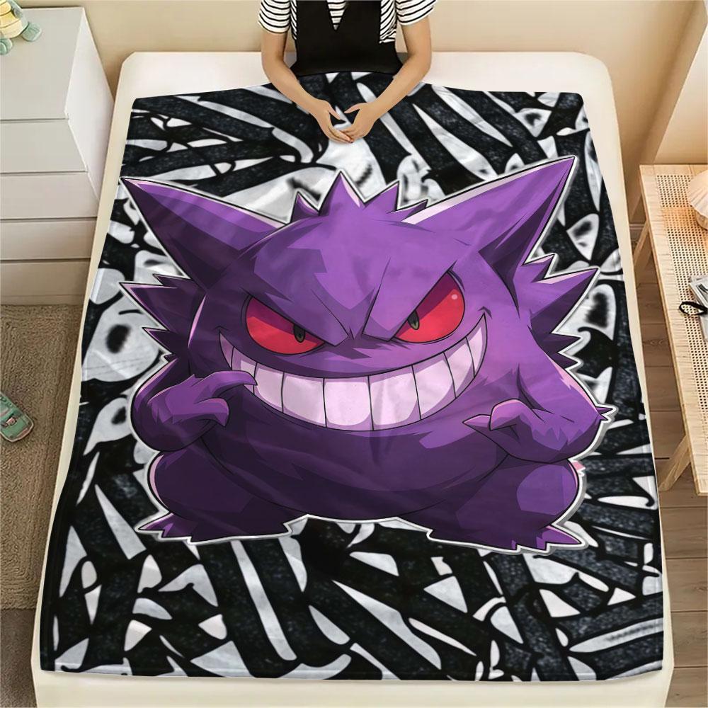 1Pc Gengar Print Flannel Blanket, High Quality Comfortable for All Seasons, Home Decor, Warmth and Comfort, Perfect for Christmas Gifts