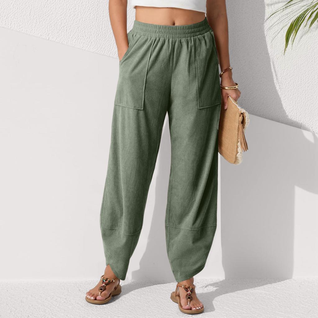 Fashion Trend Women's Solid Color Pocket Casual Cropped Pants