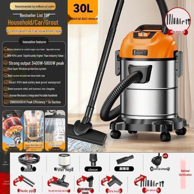 High-Power Home & Car Vacuum: Industrial Suction for Floors, Carpets, Renovations, and Grouting