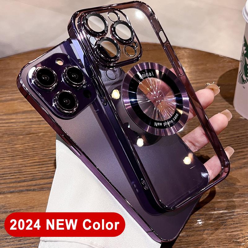 Luxury Plating For Magsafe Magnetic Case For Apple iPhone 15 14 Plus 13 12 11 Pro Max Wireless Charge Transparent Phone Cover