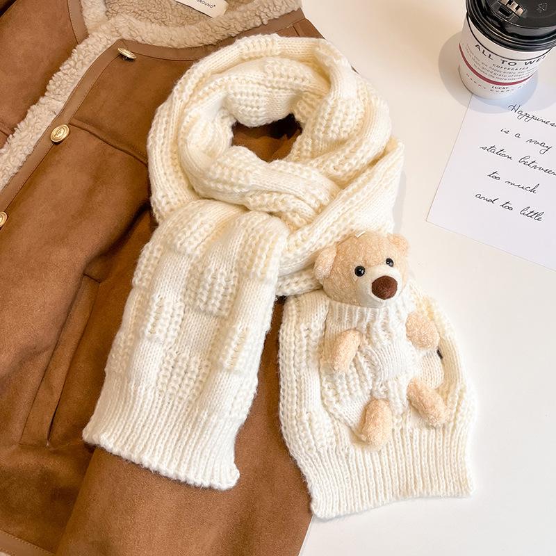 Red Bear Knitted Scarf for Women – Cute, Versatile Neck Warmer for Autumn/Winter | 2025 New Style Gift