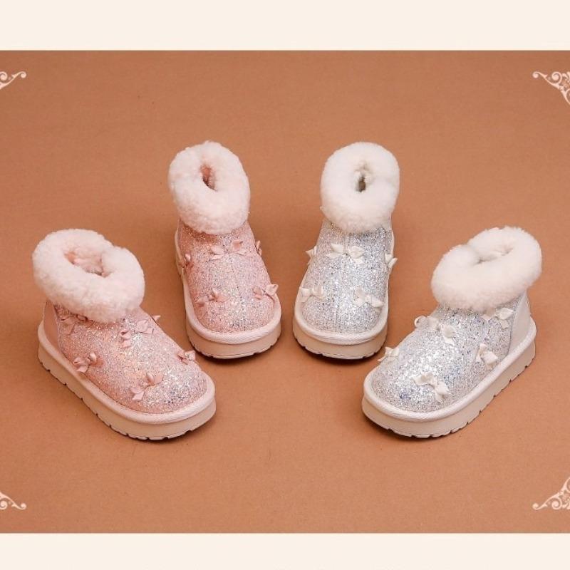 Winter Girls' Warm Snow Boots Children's Crystal Short Boots Fleece-lined Thickened Lightweight Cotton Shoes