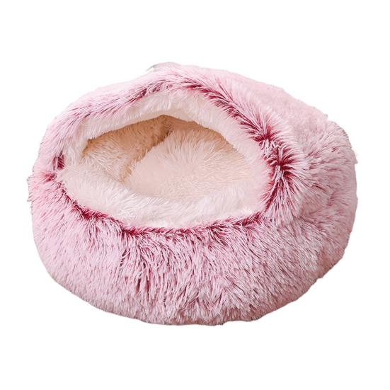 Pet House Warm Semi-Enclosed Kennel with Plush Lining Foldable Design Anti-Slip Bottom Stress-reducing Pet Bed