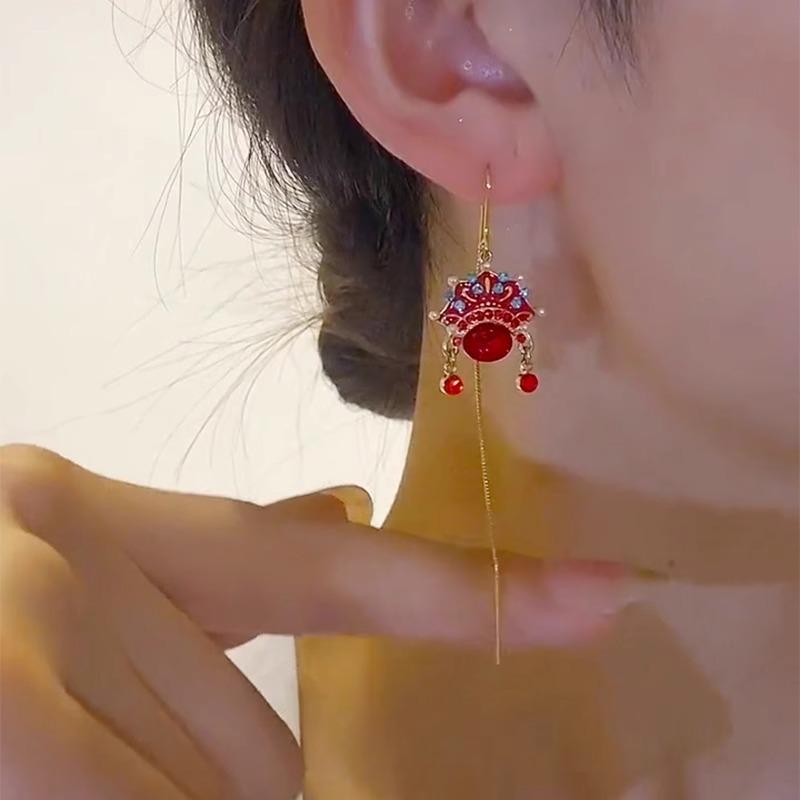 Wind Peking Opera Face Earphone Temperament Retro High-end Long Earrings Ethnic Style New Year's Festive Earrings Women