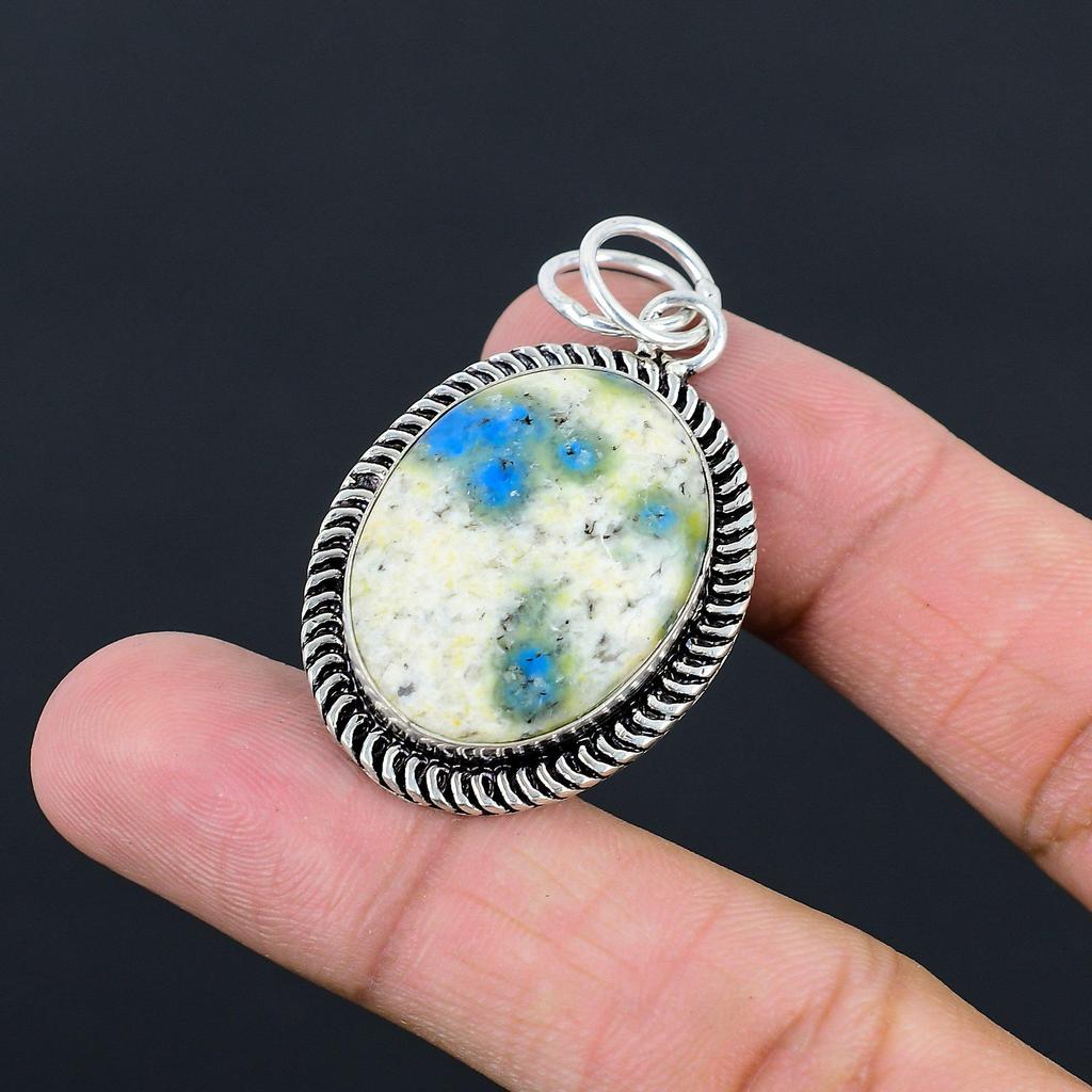 925 Sterling Silver Oval Natural K2 Jasper Daughter Bezel Unique Trendy Pendant