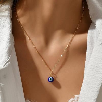 Collana con ciondolo a forma di sfera di vetro con perline rotonde, occhi azzurri, occhi di demone, ciondolo da guardiano, collana con occhio, accessorio da donna, adatto come regalo per gli amici