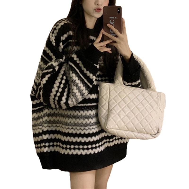 Loose Mid To Long Length Sweater for Women Autumn and Winter Outfit Design Sense Top