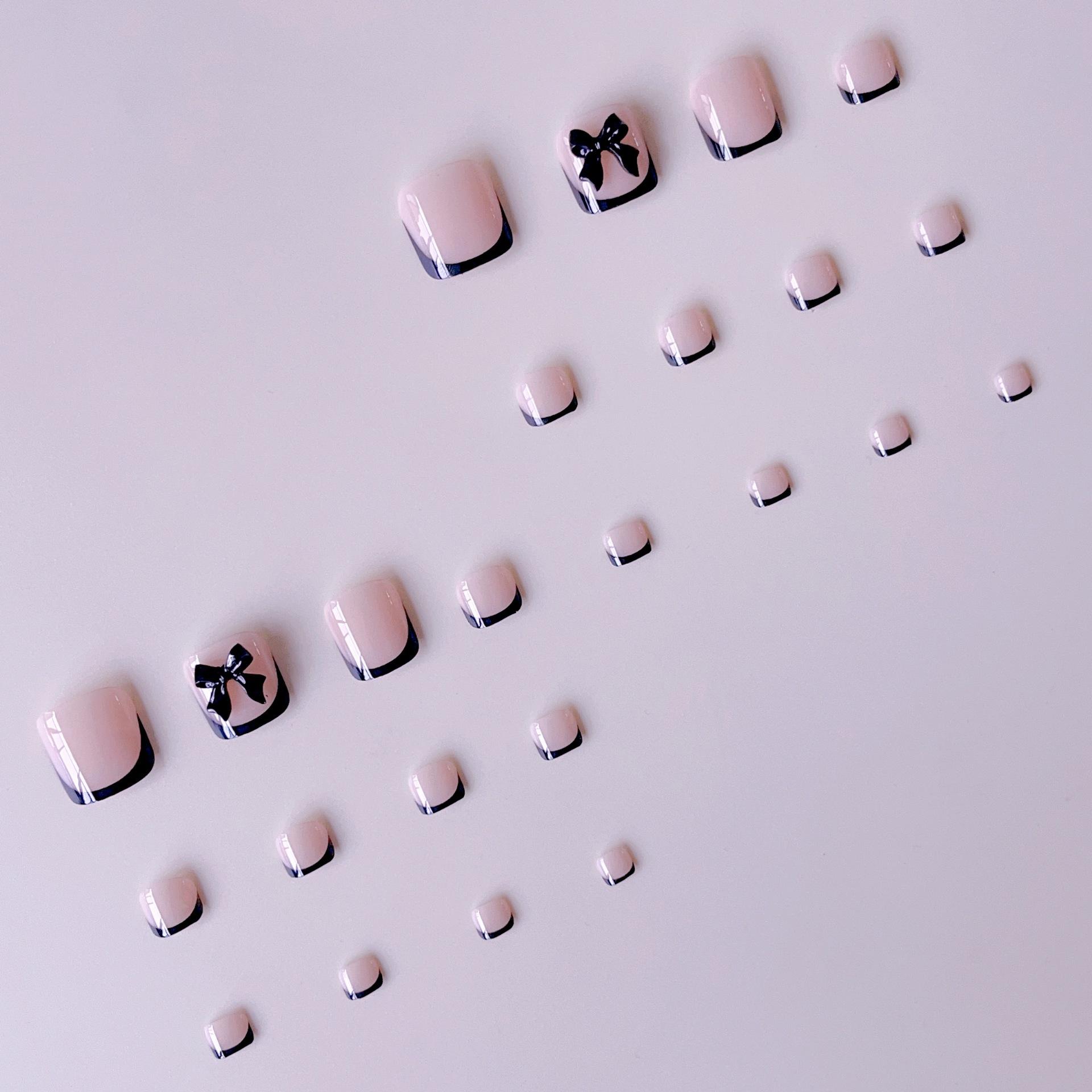 

24 шт. Черные французские накладные ногти на пальцы ног, Press On Nails, Короткие квадратные, 3D Черный бант, Декор для ногтей на пальцы ног для женщин, Летний декор, Материалы для ногтей чёрный