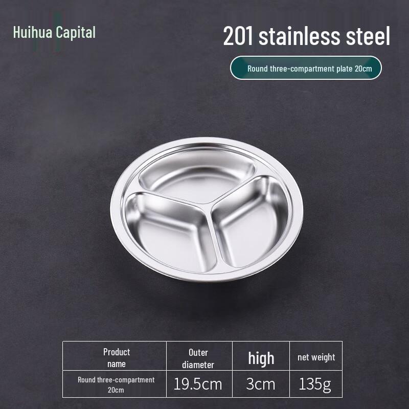 HUIHUADU 201 Stainless Steel Divided Lunch Plate