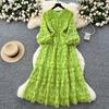 High-end Fashion Dress Women's Spring New French Waist Thin Hollow Crochet Lace Ruffle Edge Dress