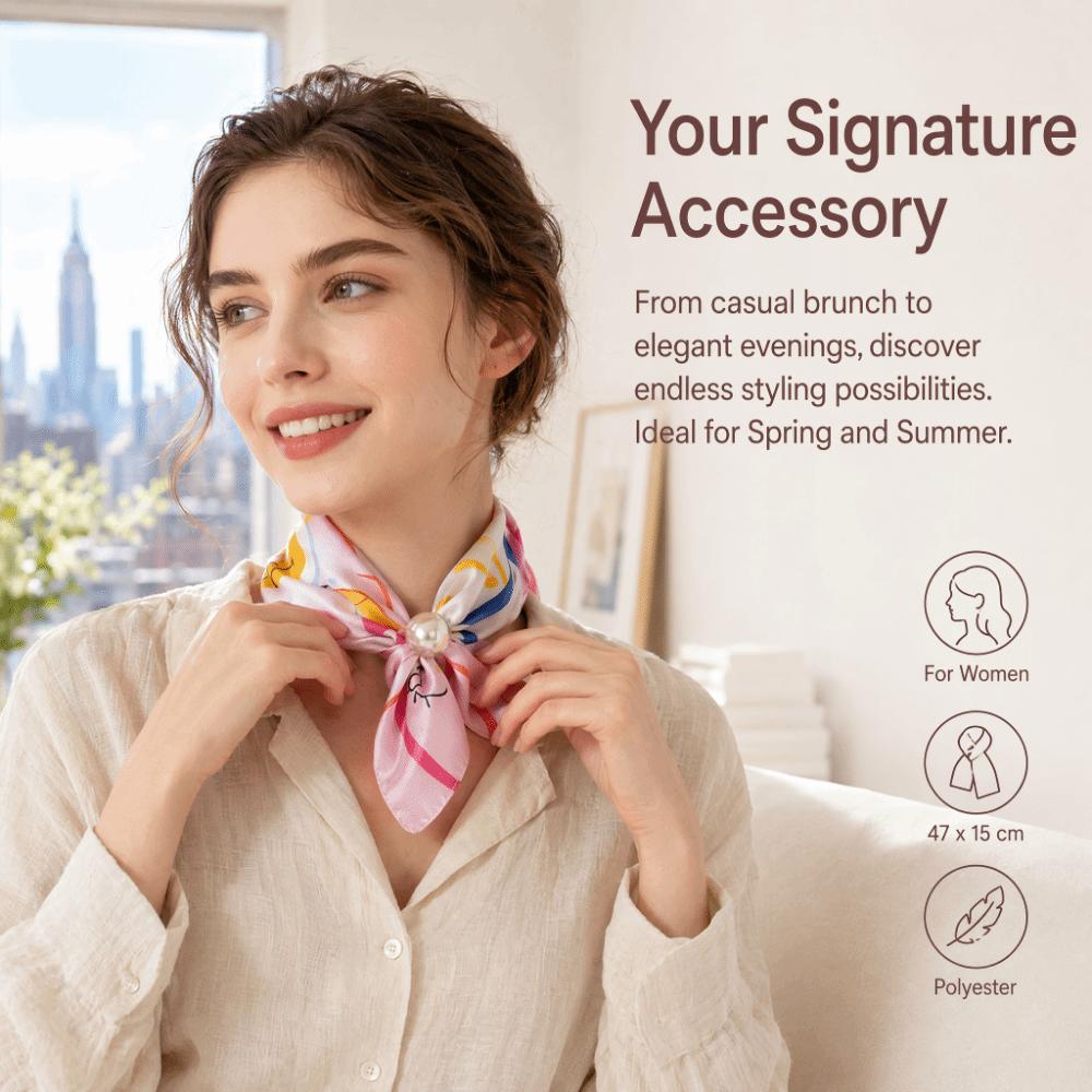 Lightweight Silk Scarf Breathable Printed Neck Scarf Accessory Magnetic Clasp Scarf Women