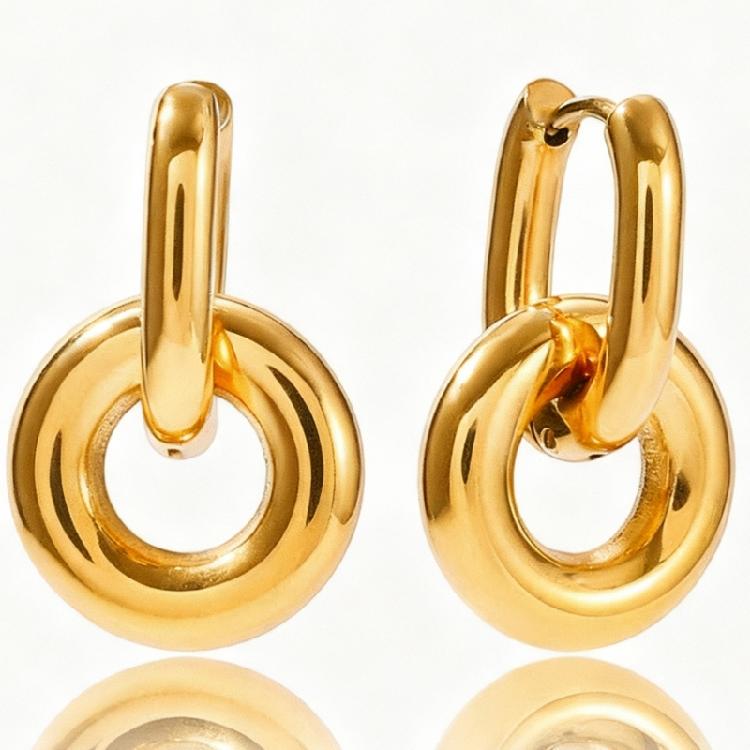 Polished Double Rings Earrings Sturdy Stainless Steel Comfortable Designs Women Fashion Accessory