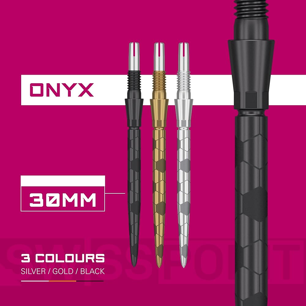 Target Darts Swiss Storm ONYX Dartspitzen (3er Set) 26mm/30mm/35mm - Silber/Gold/Schwarz Ersatz Stahl Dartspitzen (30mm, Schwarz)
