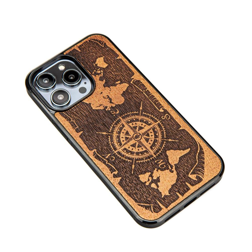 Bewood Wooden Case for iPhone 14 Pro Max, Wind Rose, Merbau