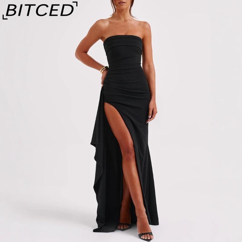 BITCED Women's Strapless Evening Gown Seductive Open-back Dress with High Side Slit Long Party Dress