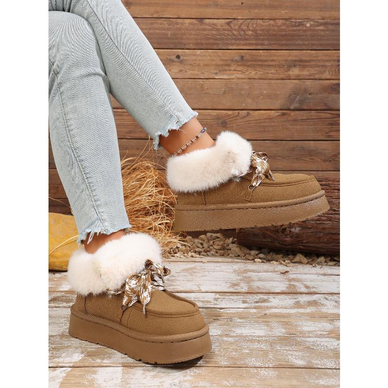 Winter New Lace-up Thick-soled Wool Wool Cotton Shoes 2025 Plus Size Muffin Fleece Warm Snow Boots for Women