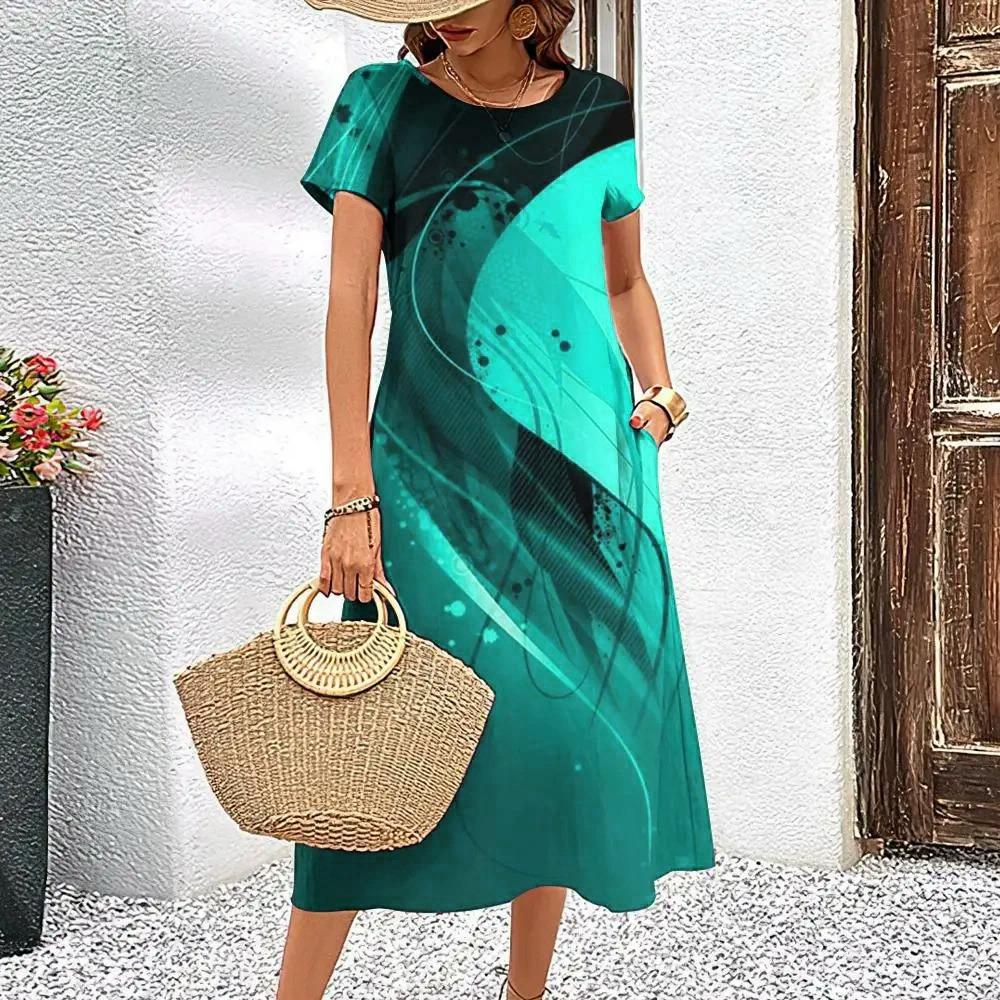 Fashion Tie-dye Striped Women Elegant Mini Dresses Summer Short Sleeve 3D Print Gradient Street Ladies Casual Dress Big Size